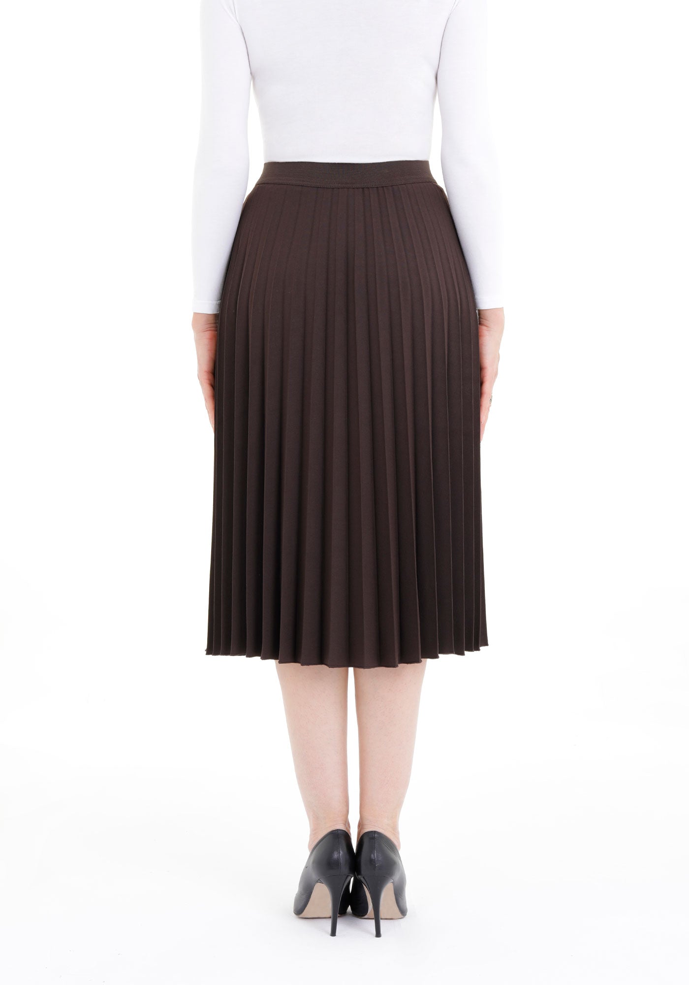 Women's Midi Thin Pleated Below the Knee Brown Skirt G-Line