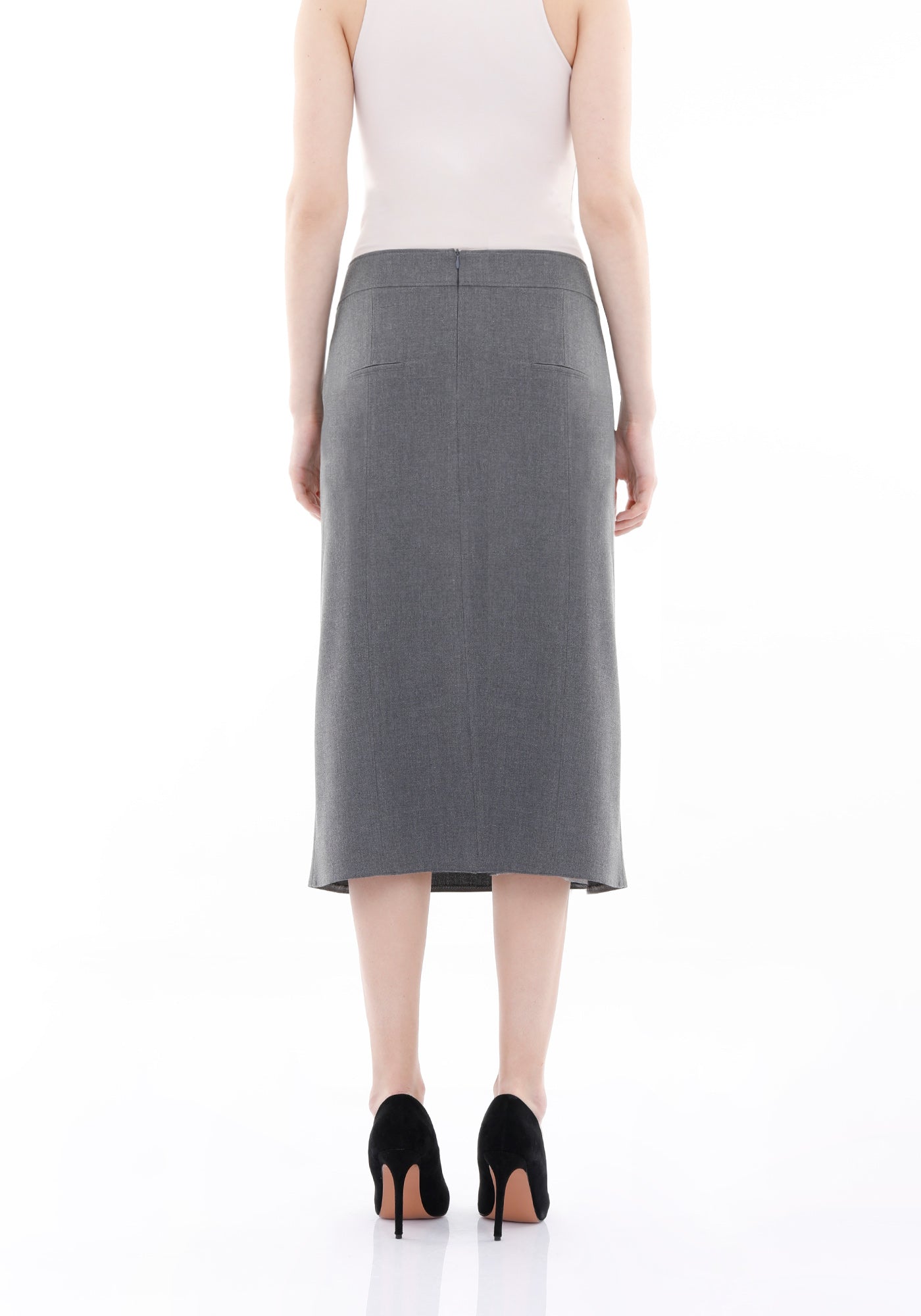 Grey Straight Midi Skirt Glinetex