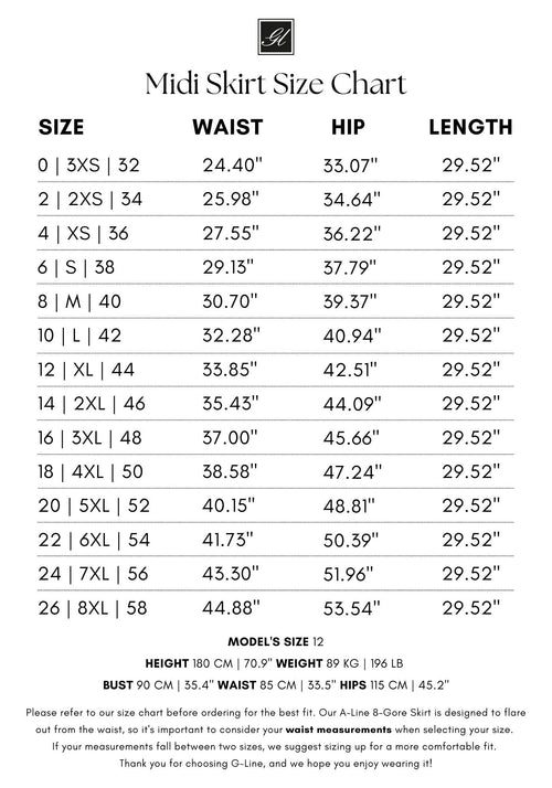 Eight Gore Calf Length Midi Skirt for Every Occasion G-Line