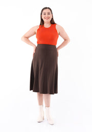 Brown Eight Gore Calf Length Midi Skirt For Every Occasion
