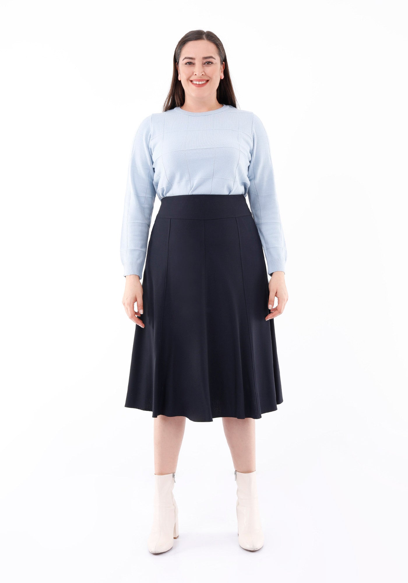 Navy Eight Gore Calf Length Midi Skirt for Every Occasion G-Line