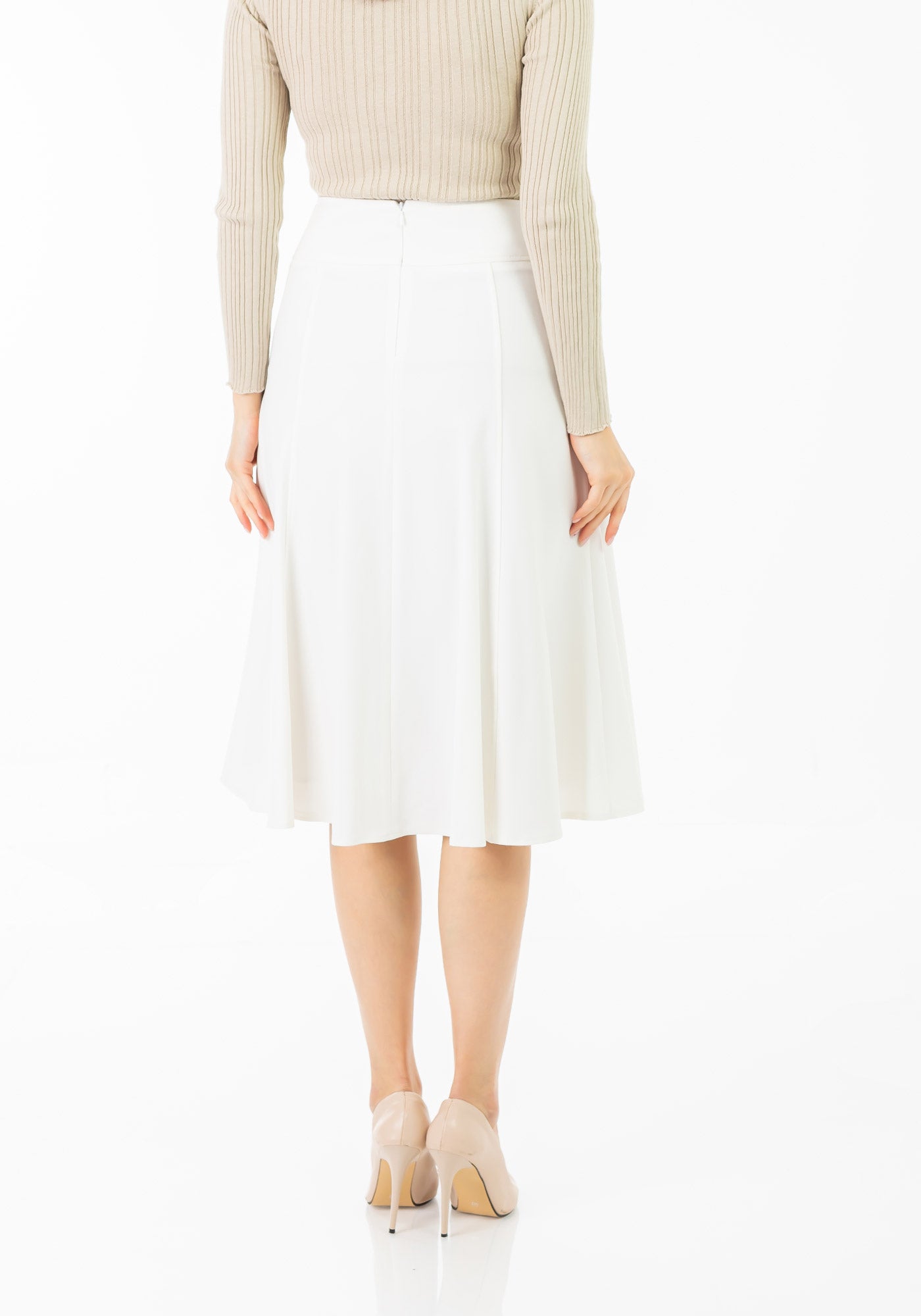 White Eight Gore Calf Length Midi Skirt for Every Occasion G-Line