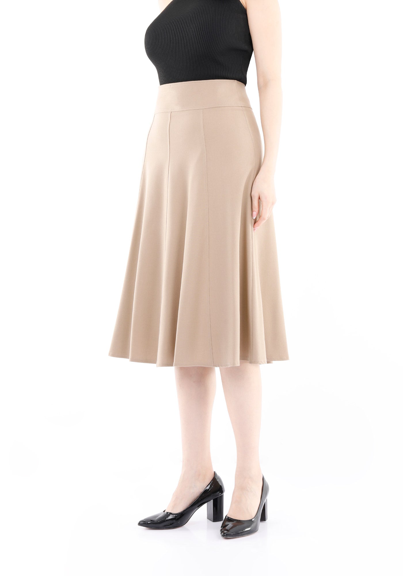 Camel Eight Gore Calf Length Midi Skirt for Every Occasion G-Line