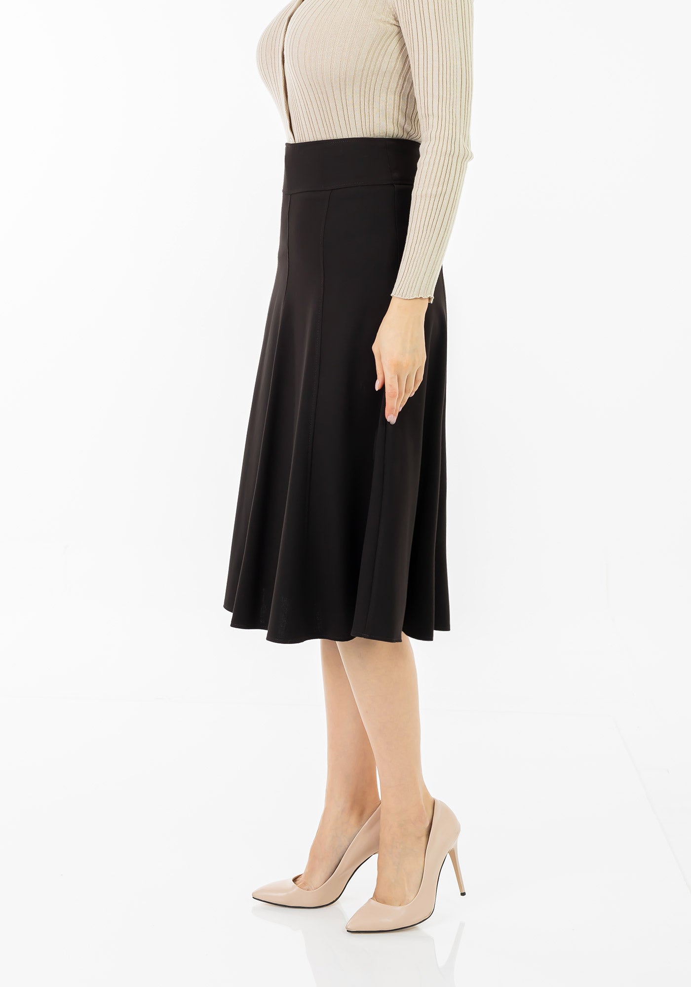 Dark Brown Eight Gore Calf Length Midi Skirt for Every Occasion G-Line
