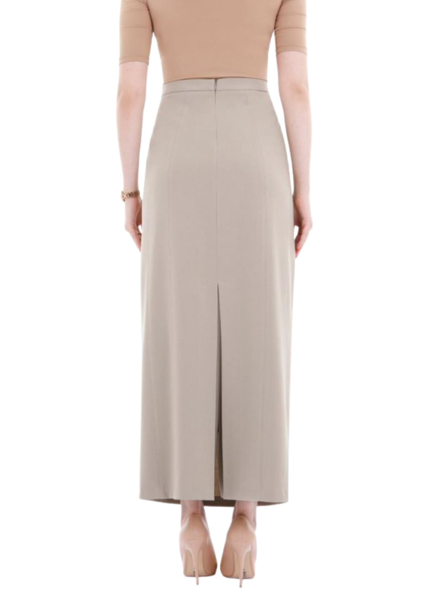 Beige Ankle Length Women's Plus Size Back Split Maxi Skirt G-Line