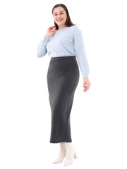 Charcoal Ankle Length Plus Size Back Split Maxi Skirt