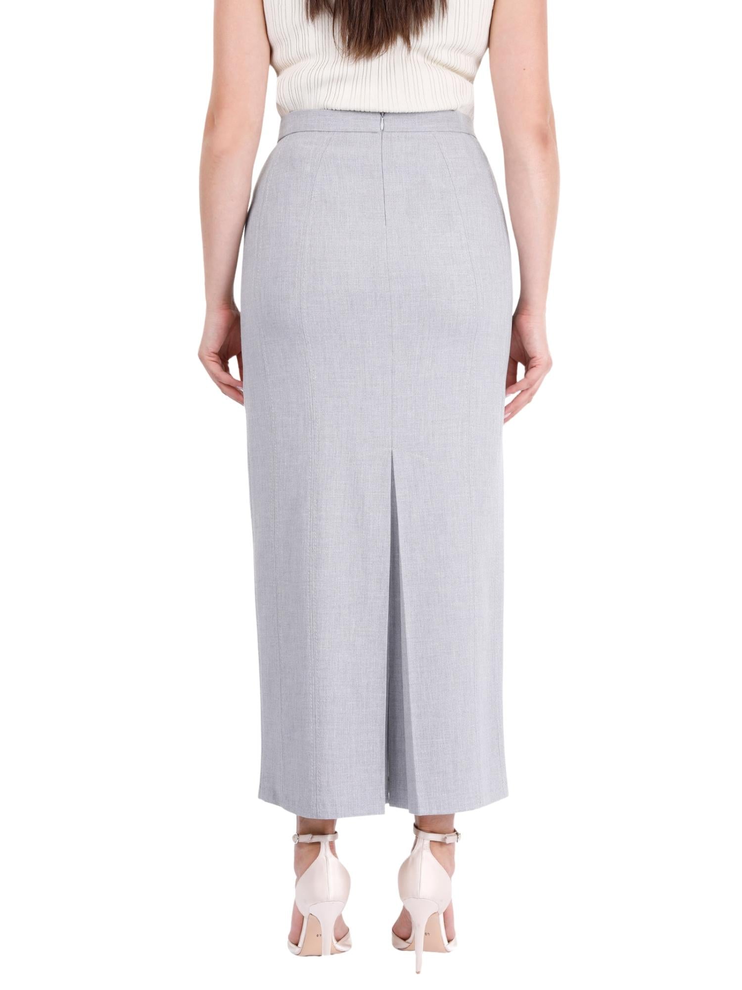 Light Grey Ankle Length Women's Plus Size Back Split Maxi Skirt G-Line