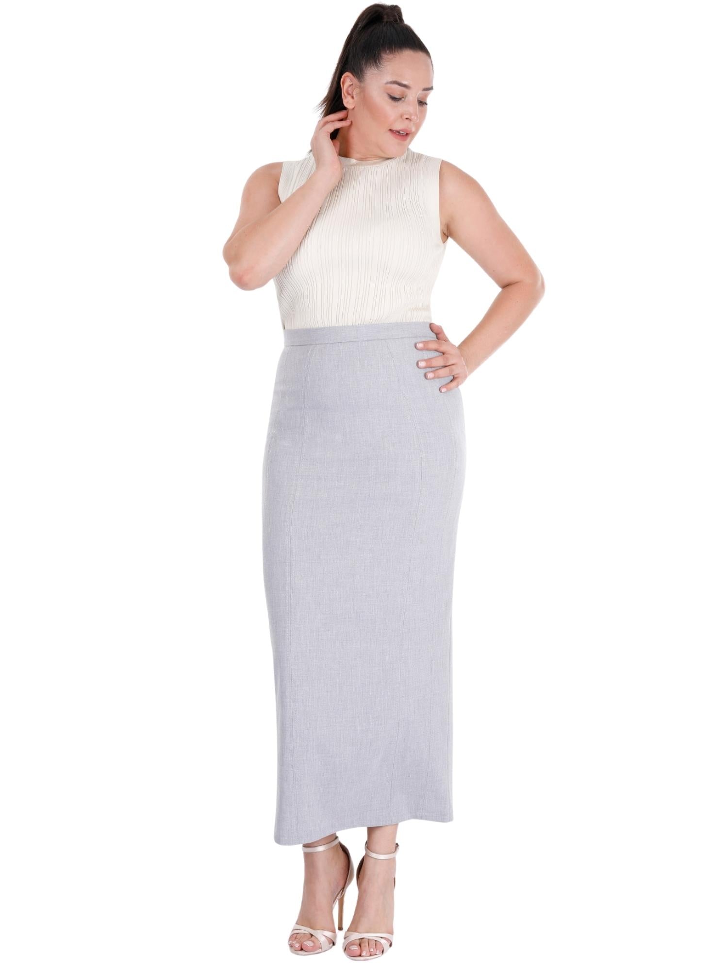 Light Grey Ankle Length Women's Plus Size Back Split Maxi Skirt G-Line