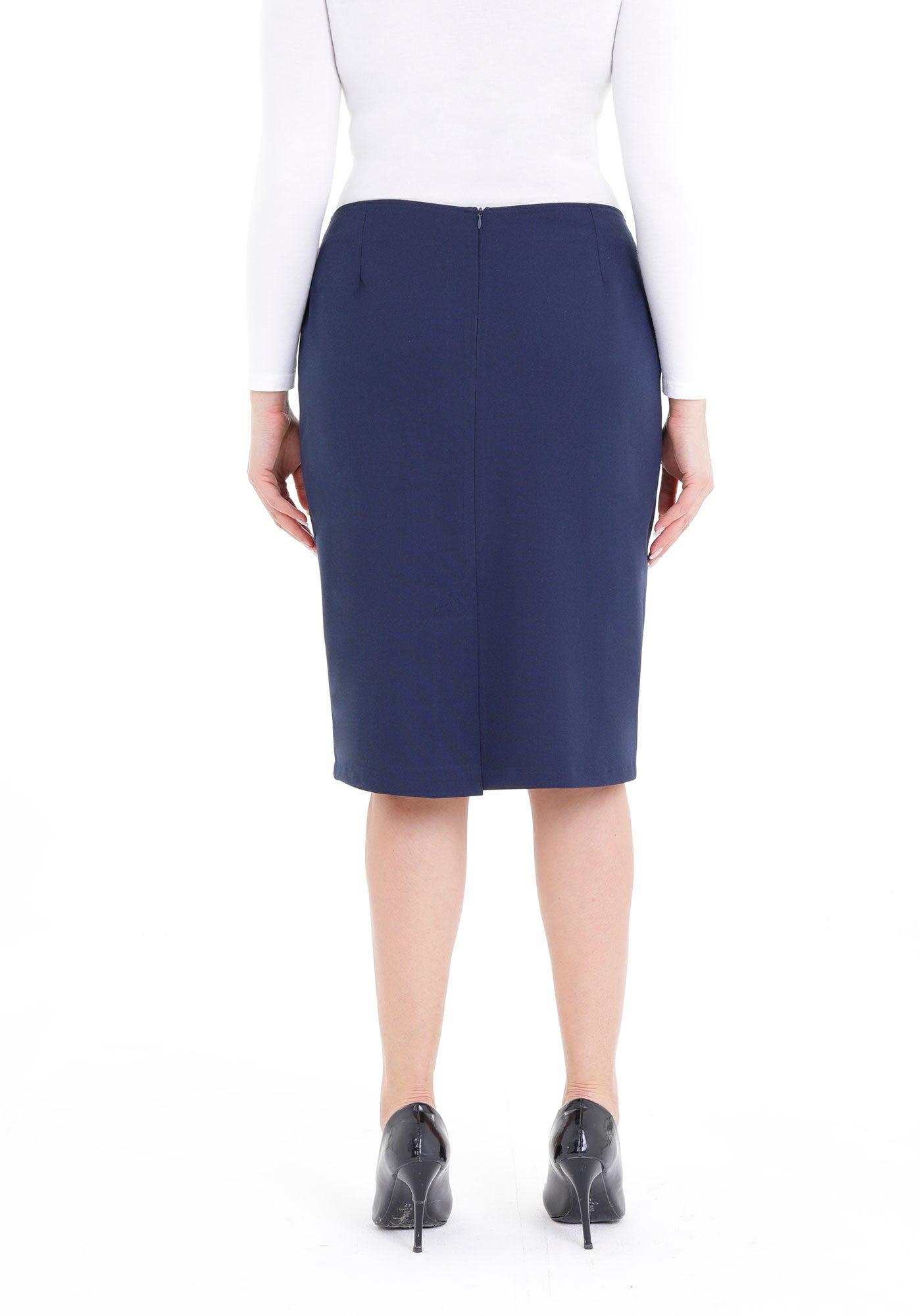 Women's Oversized Comfort Fit Knee-High Navy Midi Pencil Skirt G-Line