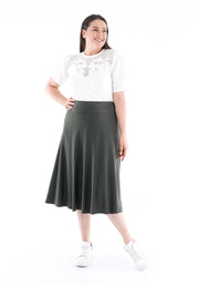 Khaki Eight Gore Calf Length Midi Skirt for Every Occasion