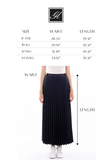 Navy Pleated Maxi Skirt Elastic Waist Band Ankle Length Skirt Glinetex