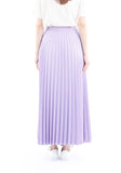 Lilac Pleated Maxi Skirt Elastic Waist Band Ankle Length Skirt G-Line