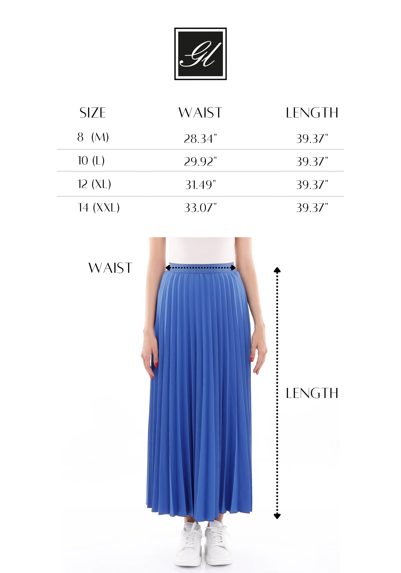 Royal Blue Pleated Maxi Skirt Elastic Waist Band Ankle Length Skirt G-Line