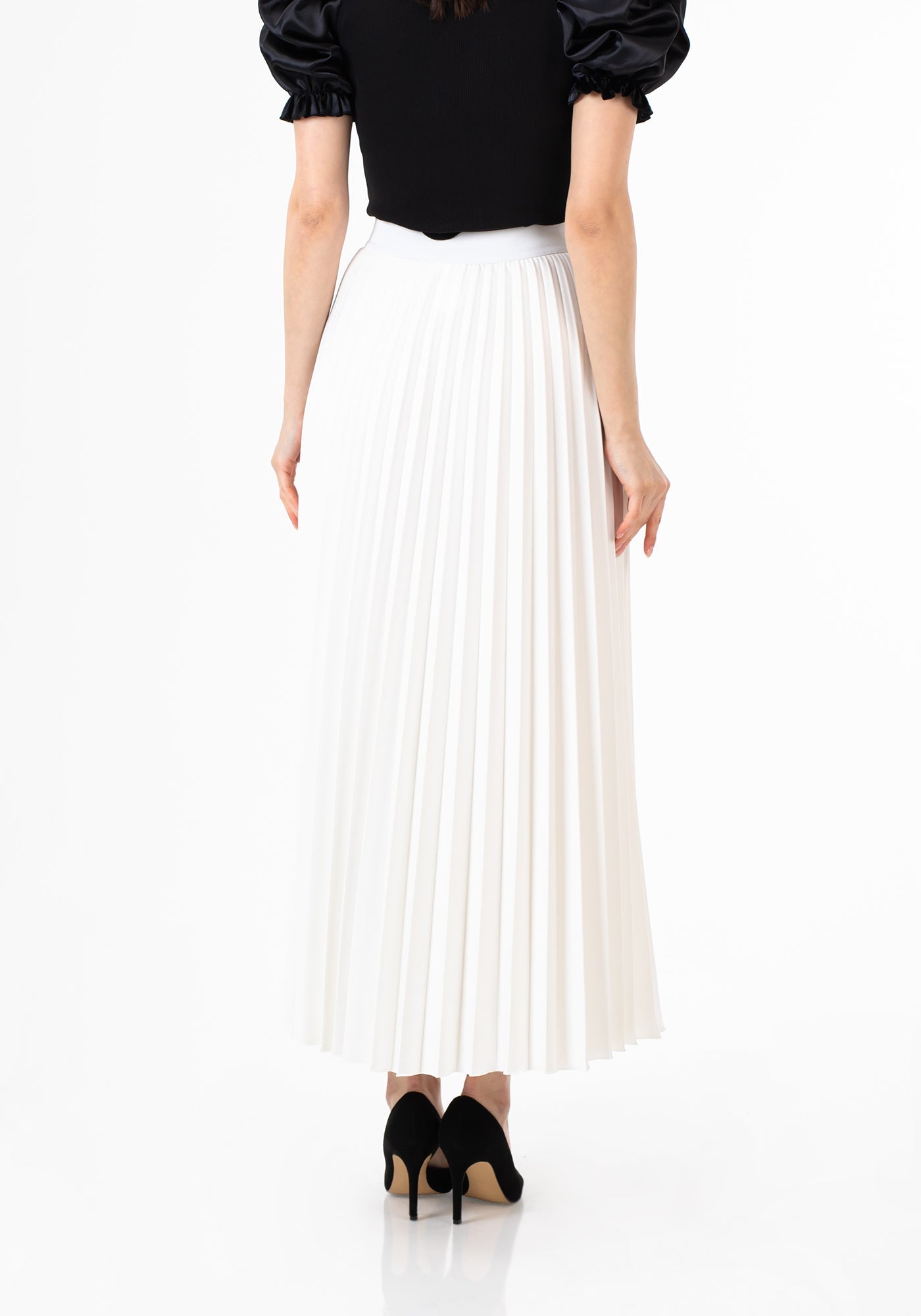 Pleated Ankle Length Skirt - Maxi Skirt Elastic Waist Band G-Line