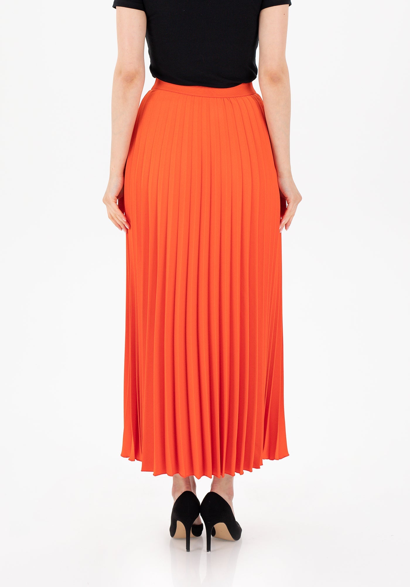 Pleated Ankle Length Skirt - Maxi Skirt Elastic Waist Band G-Line