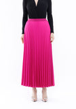 Fuchsia Pleated Maxi Skirt Elastic Waist Band Glinetex
