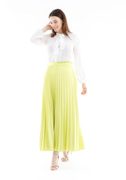 Pistachio Green Pleated Maxi Skirt Elastic Waist Band Ankle Length Plisse Skirt