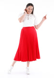 Women’s Red Oversized Accordion Plise Midi Pleated Skirt