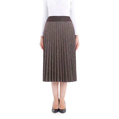 Guzella Medium Pleated Flowy Midi Skirt with Wool (Brown) Guzella