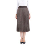 Medium Pleated Flowy Midi Skirt with Wool (Brown)