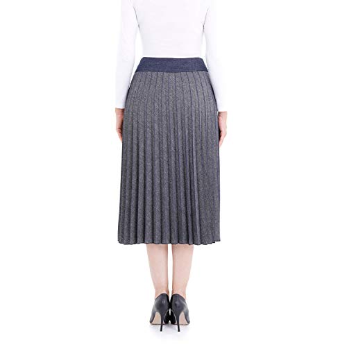 Guzella Medium Pleated Flowy Midi Skirt with Wool (Navy) Guzella