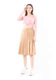 Camel Vintage A-Line High Waist Pleated Midi Skirt