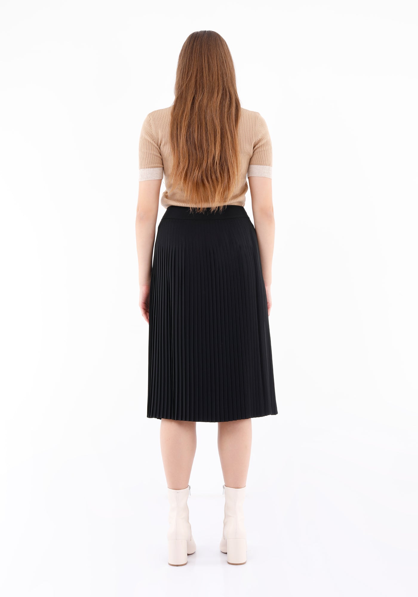 Guzella Women's Thin Plisse High Waisted Pleated Black Midi Skirt Guzella