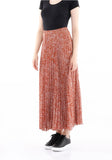 Guzella Ginger Brown Pleated Floral Plisse Maxi Skirt with Elastic High Waist Guzella