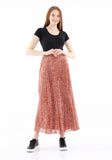 Guzella Ginger Brown Pleated Floral Plisse Maxi Skirt with Elastic High Waist Guzella