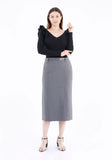 Guzella Women's Classic Grey High Waisted Midi Pencil Skirt with Belt Guzella