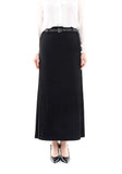Guzella Women's Black Thin Pleated Maxi Skirt with Floral Belt Guzella