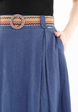 Guzella Indigo Linen Pleated Midi Skirt with Pockets and Palaska Belt Guzella