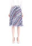Navy Rainbow Pattern Pleated Chiffon Plisse Midi Skirt Guzella
