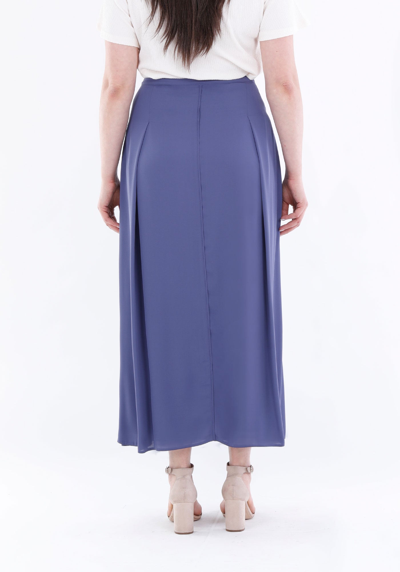 Guzella Women's Indigo Pleated Maxi Skirt - Special Belt Design Guzella