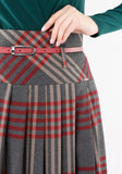 Charcoal Plaid Pleated Tassel Tartan Midi Skirt Guzella