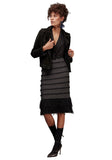 Stretchy Elastic Waist Knitted Black Pencil Skirt with Tassels Guzella