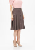 Guzella Pleated Button-Front Mink Midi Skirt for Women