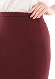 Burgundy Double Slit Pencil Knee Length Skirt Guzella