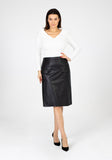 Guzella Black Midi Pleated Leather Skirt Guzella