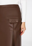 Guzella Cupric Midi Pleated Leather Skirt Guzella