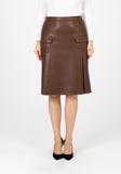 Guzella Cupric Midi Pleated Leather Skirt Guzella