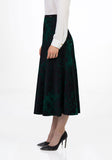 Green Patterned Satin Jacquard Midi Skirt Guzella