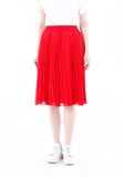 Red Chiffon Midi Pleated Skirt with Elastic Waist Band Guzella