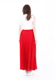 Red Chiffon Pleated Maxi Skirt with Elastic Waist Band Guzella