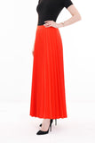 Coral Pleated Maxi Skirt Elastic Waist Band G-Line