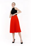 Coral Pleated Skirt High Waist Elastic Waist Band Midi Skirt G-Line