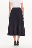 Embroidered Midi Black Skirt with Check Pattern and Tulle Around The Hemline Guzella