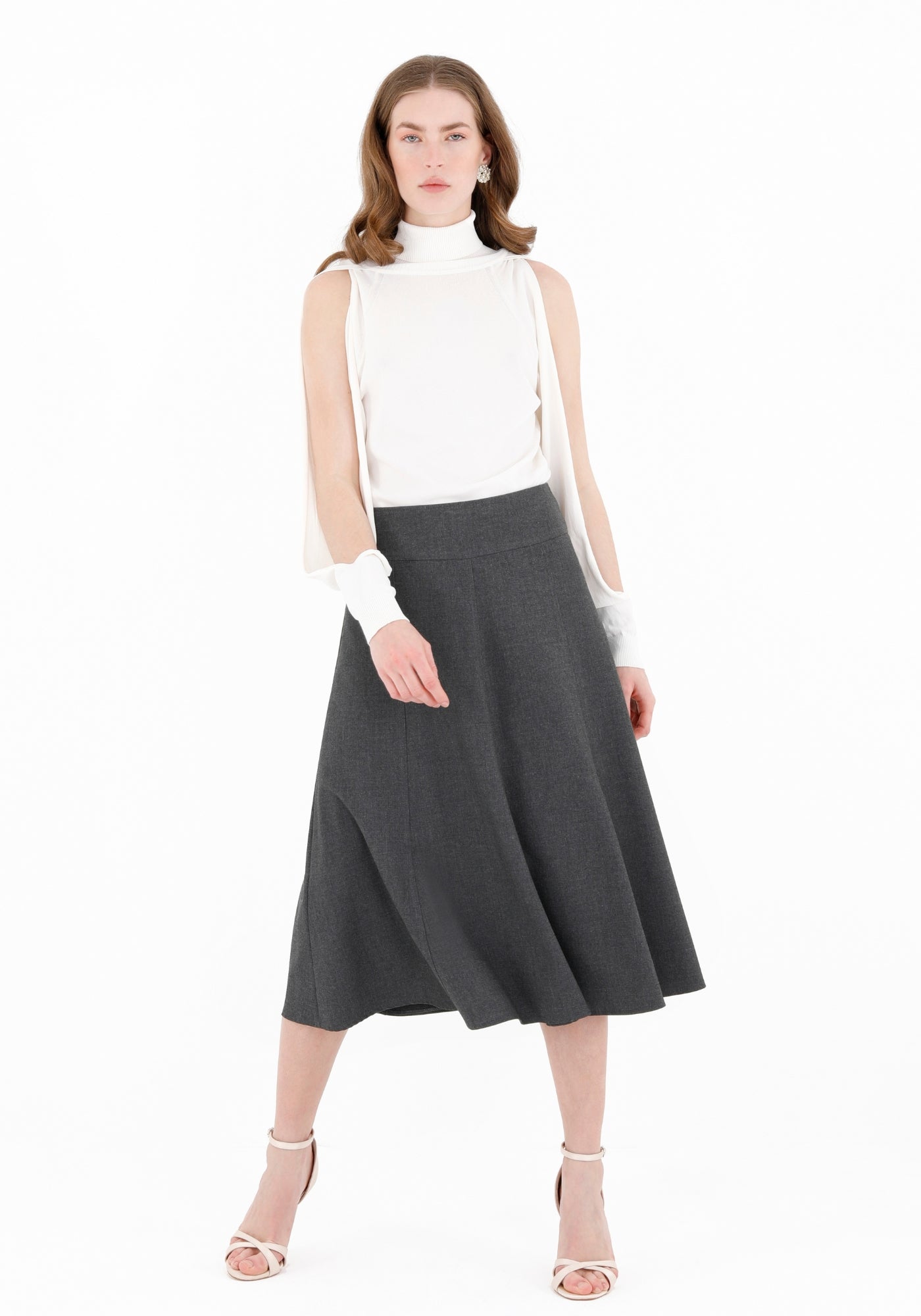 Grey Eight Gore Calf Length Midi Skirt for Every Occasion G-Line