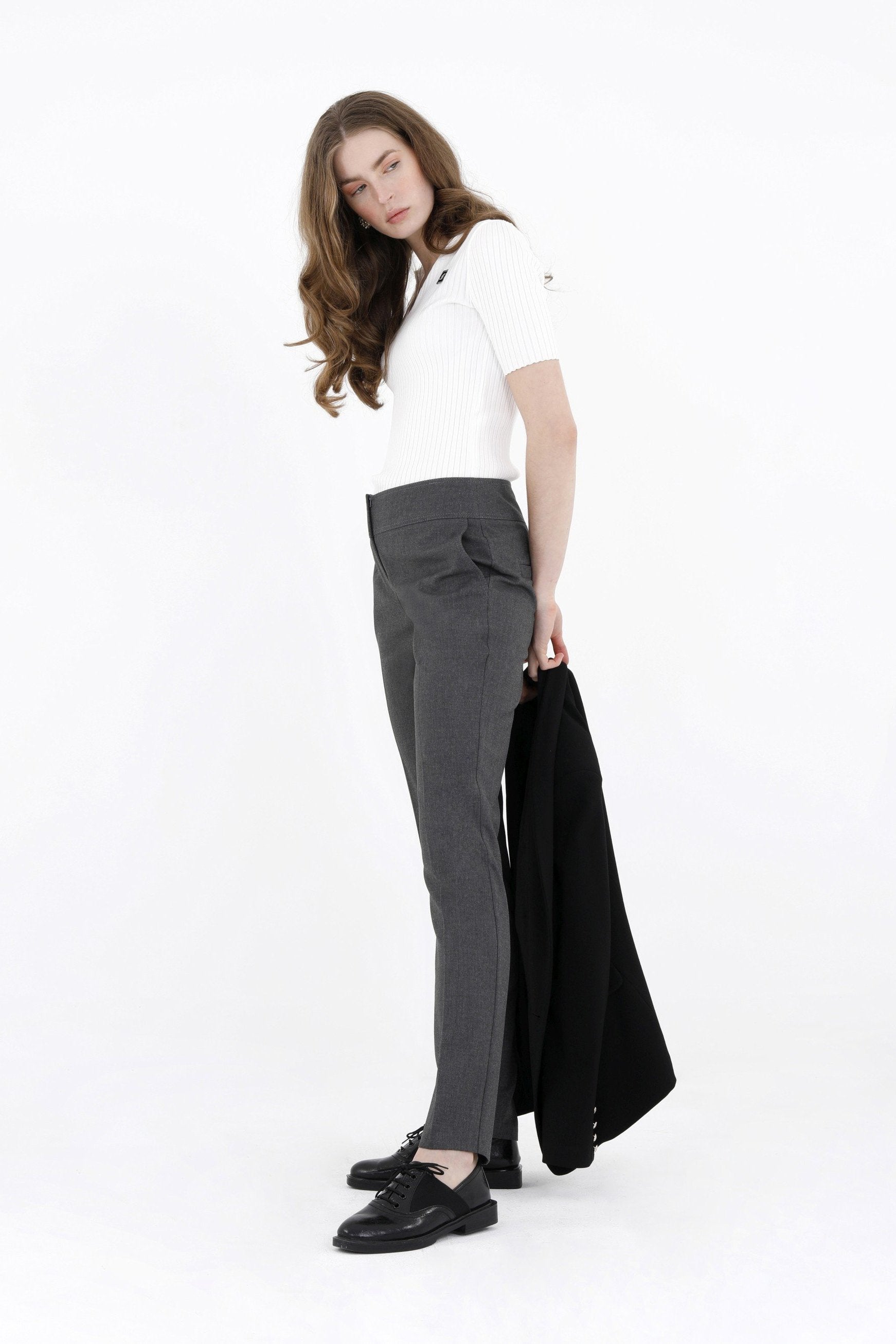 Grey Dress Pants for Women Comfort High Waist Straight Leg Pants G-Line