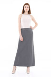 Grey Solid Fabric Flat Front Modest Maxi Skirt G-Line